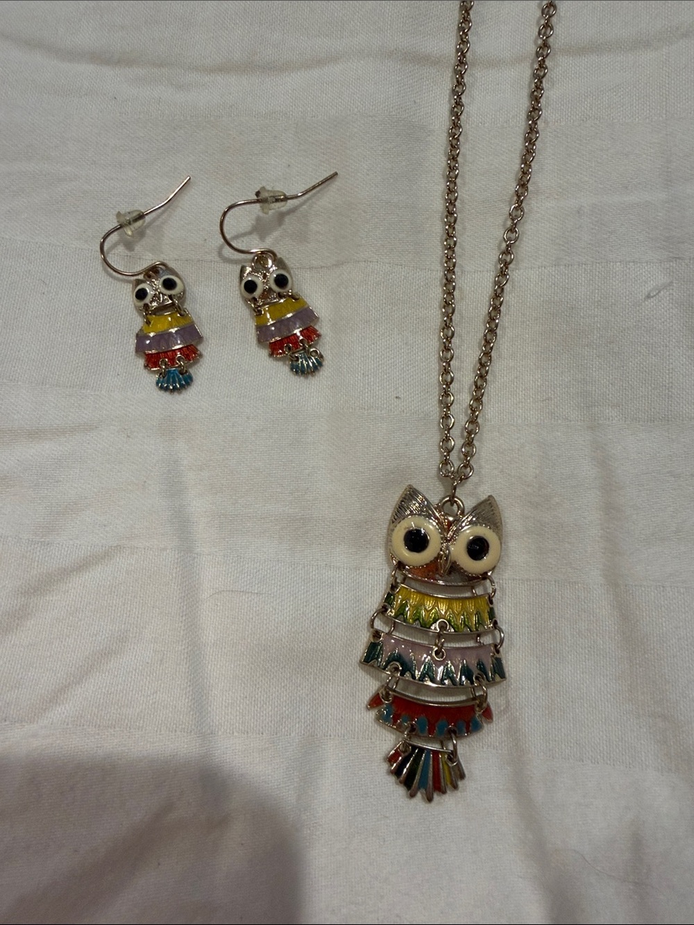 Claire's Multicolor Enamel Owl Necklace and Earring Set